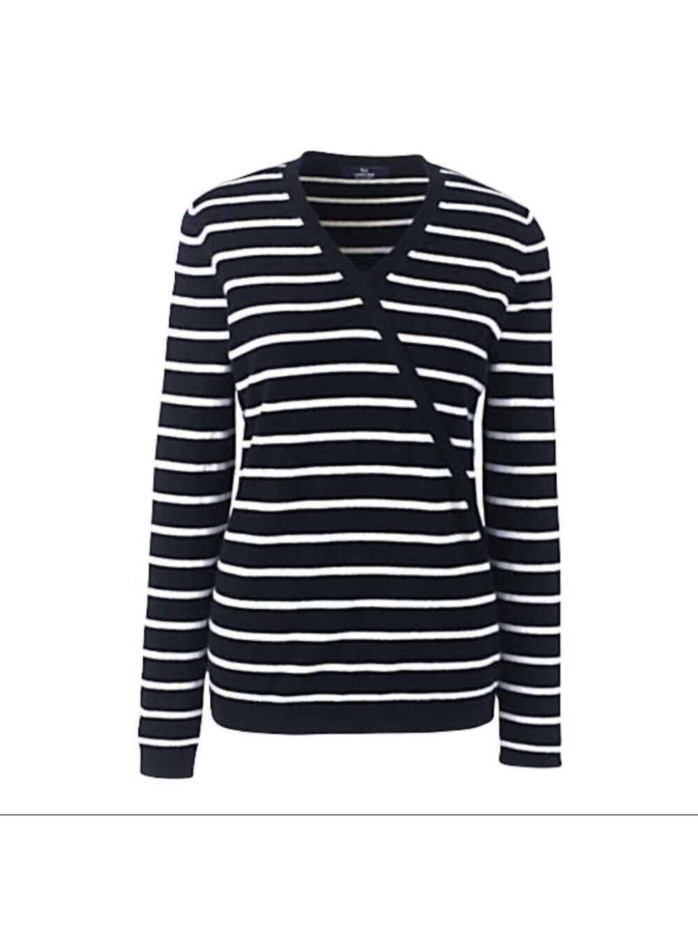 ** Lands' End Petite 100% Cashmere V-Neck Wrap Sweater in Black & White Size MP